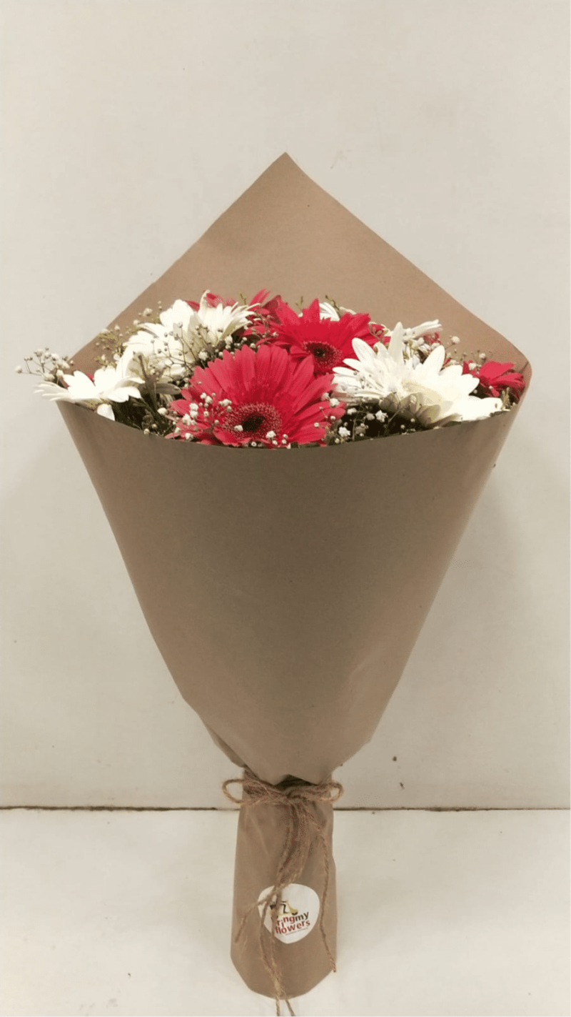 Bouquet of Mix Gerbera in Brown Wrap