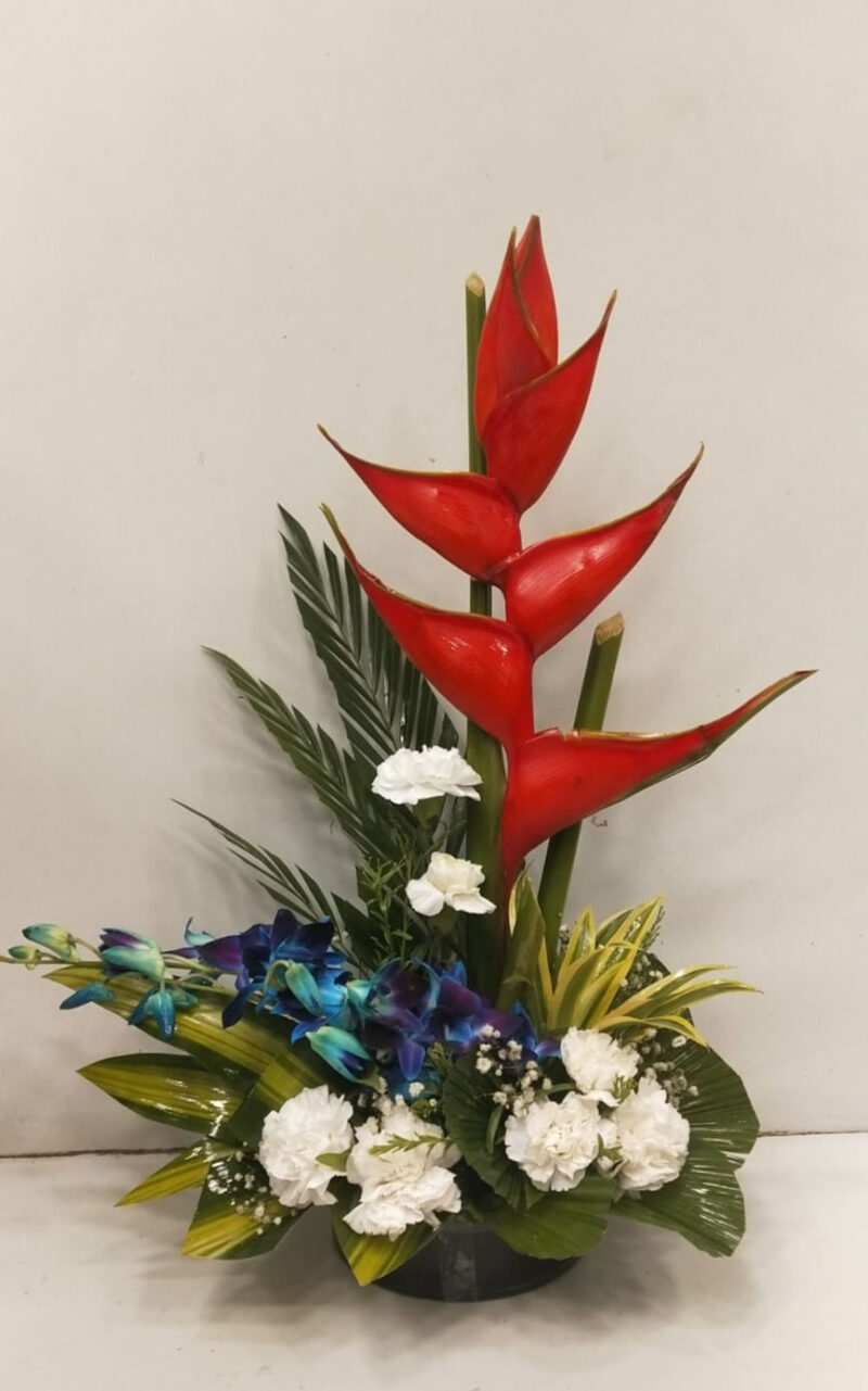 Floral Arrangement with Heliconia, Carnations and Orchid in Vase
