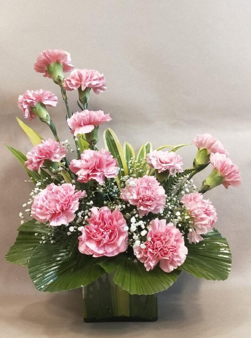 Floral Arrangement of Carnations in Glass Vase