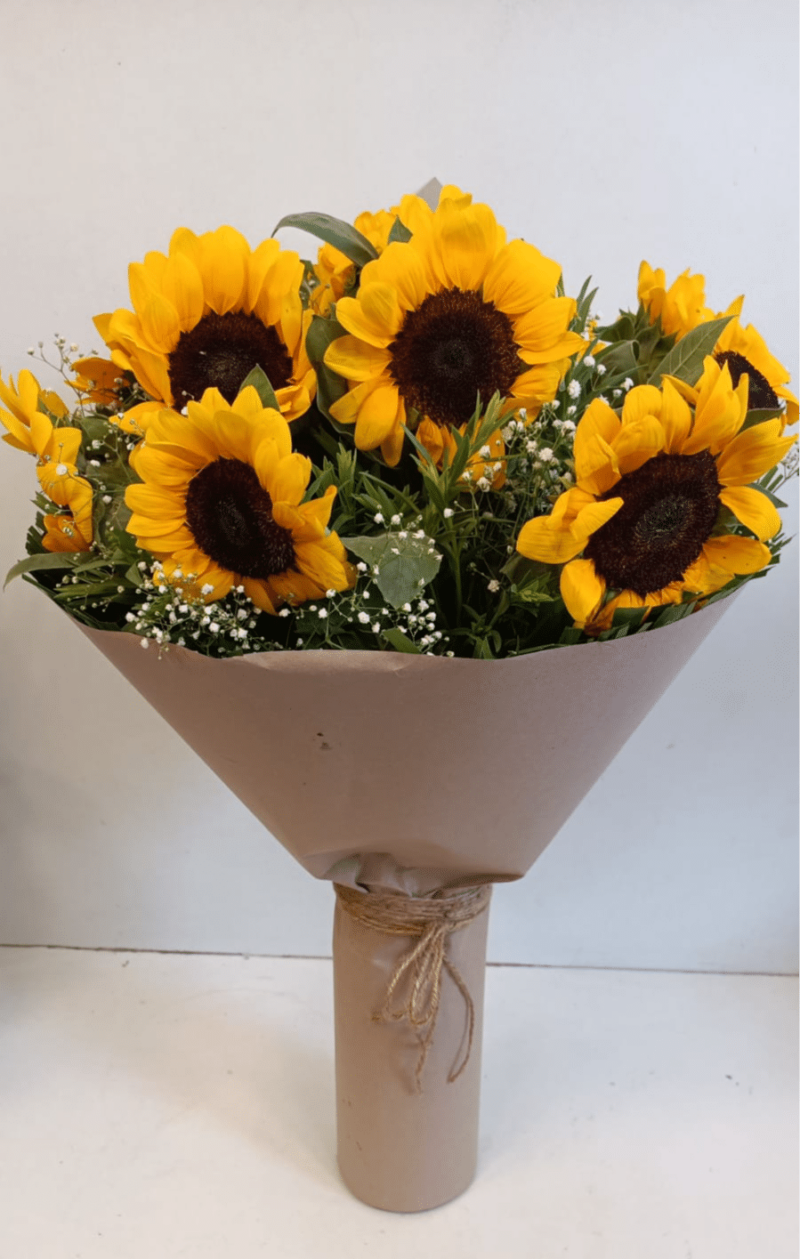 Bouquet of Sunflowers in Brown Wrap
