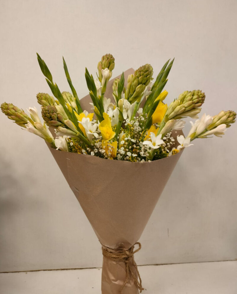 Mix Flowers-  Fragrant Rajngandha and Gladioli in Brown Wrap