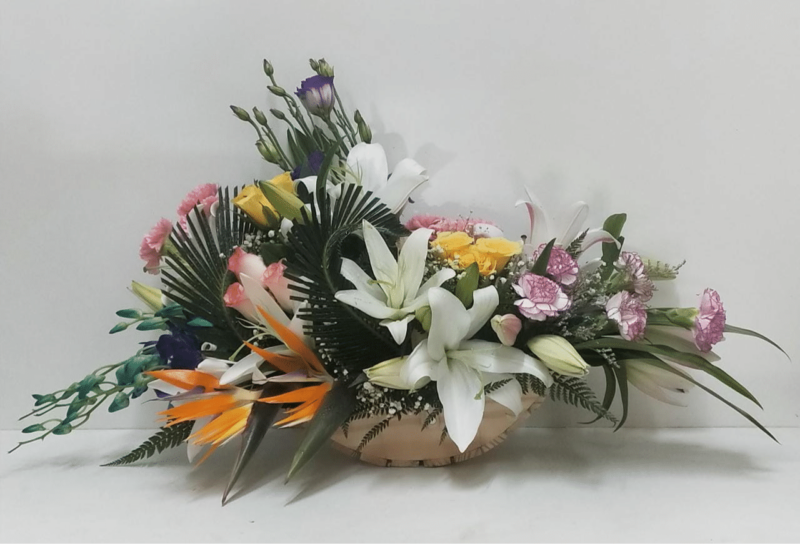 Flower Arrangement with Fragrant Oriental Lilies, Eustoma, BOP, Orchid, Rose and Carnations